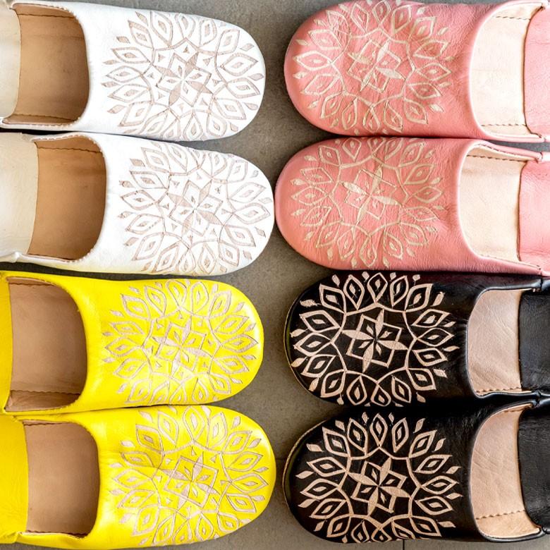 スリッパ モロッコ バブーシュ 幾何学 レザー 室内用 ルームシューズ レディース 来客用 おしゃれ 90044 | ブランド登録なし