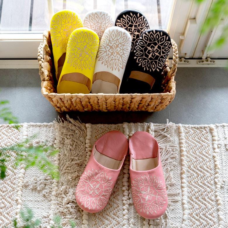 スリッパ モロッコ バブーシュ 幾何学 レザー 室内用 ルームシューズ レディース 来客用 おしゃれ 90044 | ブランド登録なし | 05