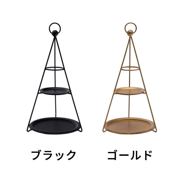 デコレーショントレイ スチール 高さ24.5cm 直径15cm ブラック ゴールド 3段 ツリー型 おしゃれ クリスマス アイアン ディスプレイ アクセサリースタンド 90076 | ブランド登録なし | 17