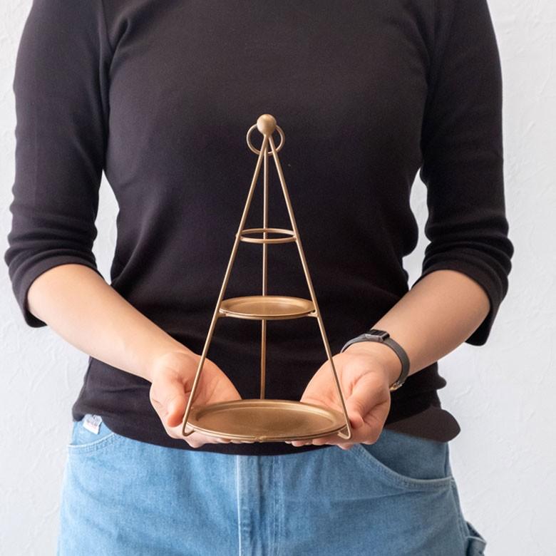 デコレーショントレイ スチール 高さ24.5cm 直径15cm ブラック ゴールド 3段 ツリー型 おしゃれ クリスマス アイアン ディスプレイ アクセサリースタンド 90076 | ブランド登録なし | 03