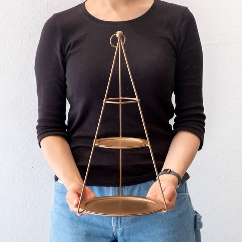 デコレーショントレイ スチール 高さ24.5cm 直径15cm ブラック ゴールド 3段 ツリー型 おしゃれ クリスマス アイアン ディスプレイ アクセサリースタンド 90077 | ブランド登録なし | 03