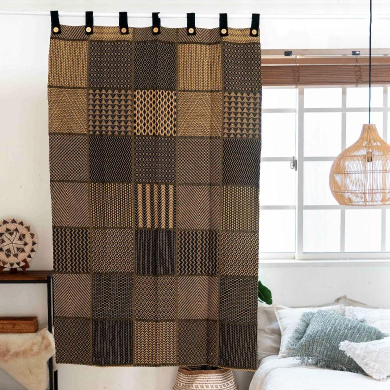カーテン 幅110×丈178cm 柄 フラットカーテン アフリカン柄 幾何学柄 ネイティブ柄 間仕切り おしゃれ アジアン エスニック インド綿 リゾート 90217 | ブランド登録なし | 01
