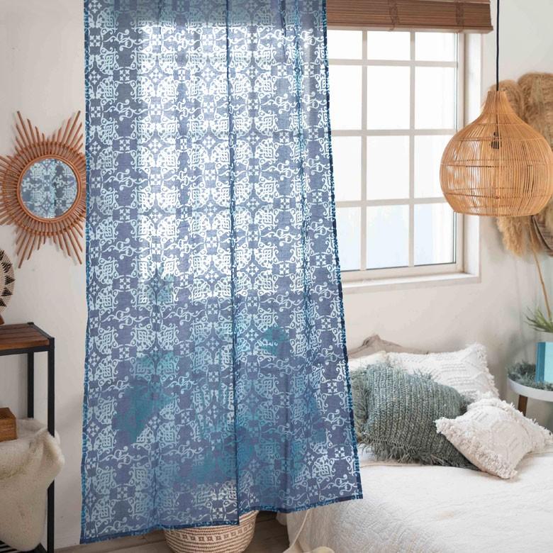 メール便対応 カーテン 幅105cm 丈178cm ブルー 柄 フラット オリエンタル 間仕切り 万華鏡 カレイドスコープ おしゃれ シック エレガント 寝室 リビング 90218 | ブランド登録なし | 13