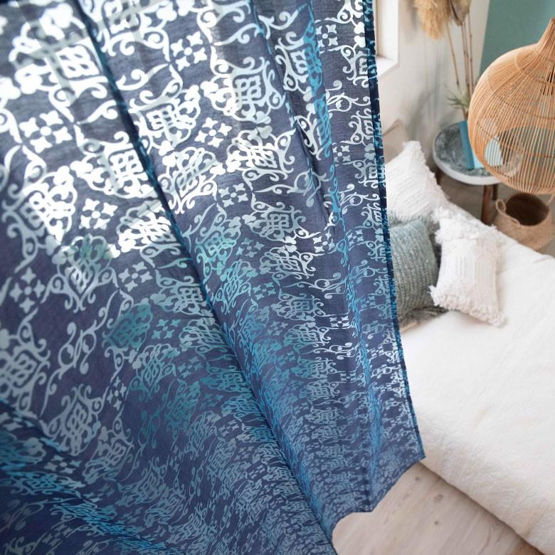 メール便対応 カーテン 幅105cm 丈178cm ブルー 柄 フラット オリエンタル 間仕切り 万華鏡 カレイドスコープ おしゃれ シック エレガント 寝室 リビング 90218 | ブランド登録なし | 05