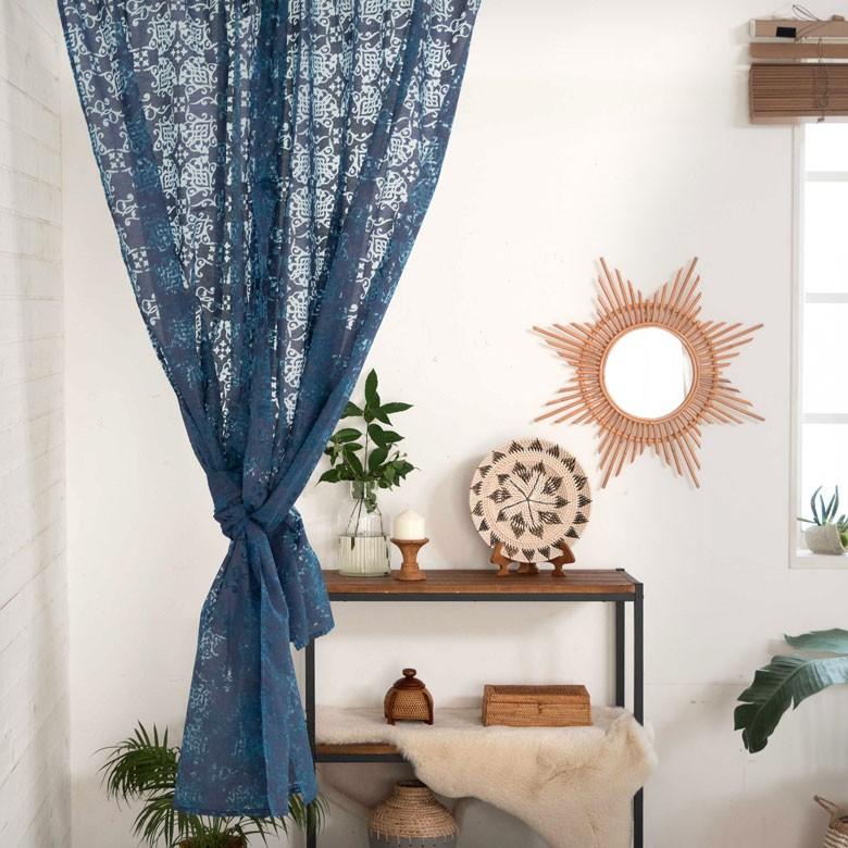 メール便対応 カーテン 幅105cm 丈178cm ブルー 柄 フラット オリエンタル 間仕切り 万華鏡 カレイドスコープ おしゃれ シック エレガント 寝室 リビング 90218 | ブランド登録なし | 07