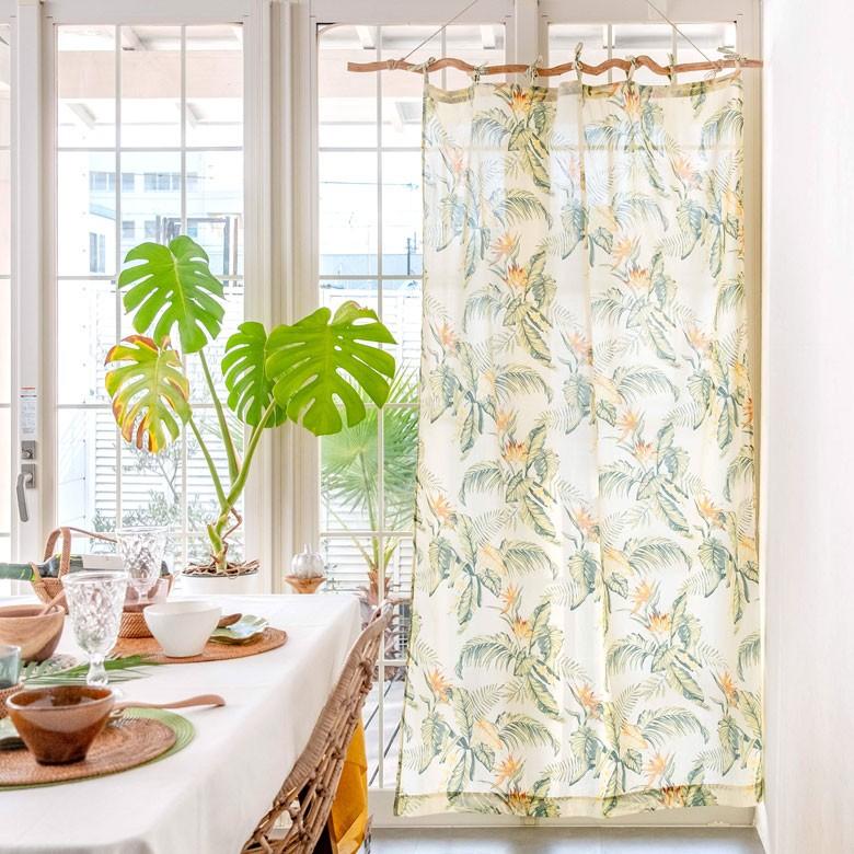 メール便対応 カーテン 幅110×丈178cm 綿100% フラットカーテン 極楽鳥花 ファブリック オールドハワイアン ボタニカル柄 ナチュラル おしゃれ 南国 90219 | ブランド登録なし | 04