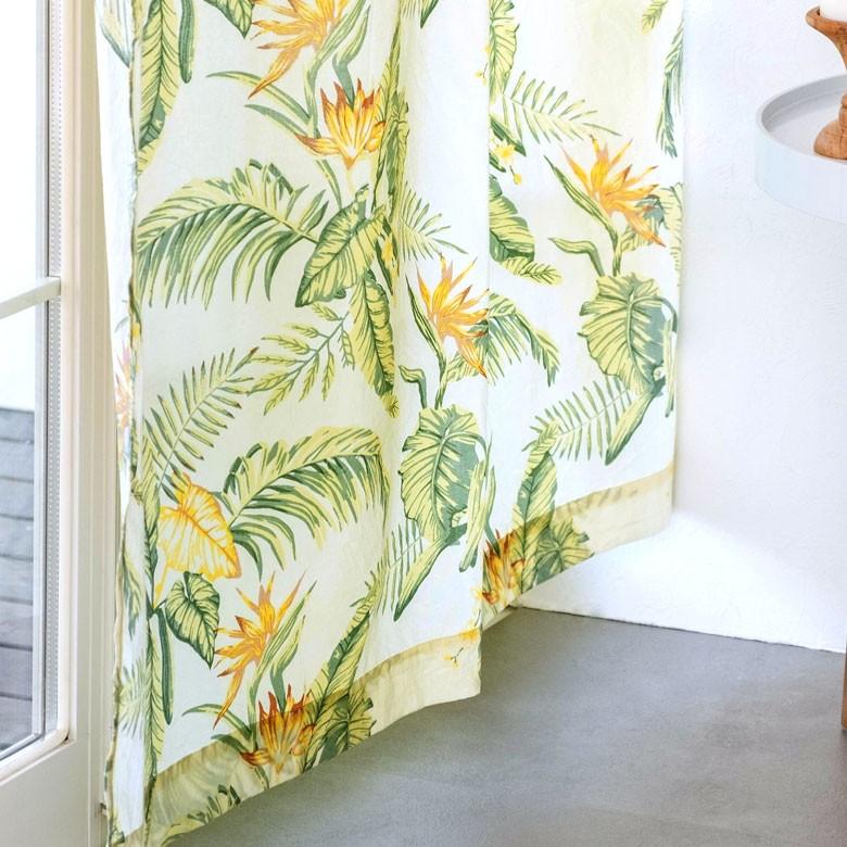 メール便対応 カーテン 幅110×丈178cm 綿100% フラットカーテン 極楽鳥花 ファブリック オールドハワイアン ボタニカル柄 ナチュラル おしゃれ 南国 90219 | ブランド登録なし | 08