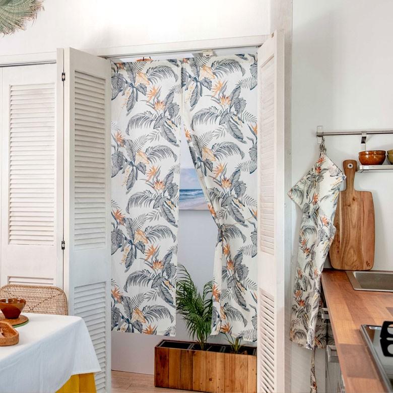 メール便対応 のれん 幅85×丈150cm  綿100% オールドハワイアン ボタニカル柄 ナチュラル おしゃれ 極楽鳥花 ファブリック ストレチア 南国スタイル 90220 | ブランド登録なし | 07