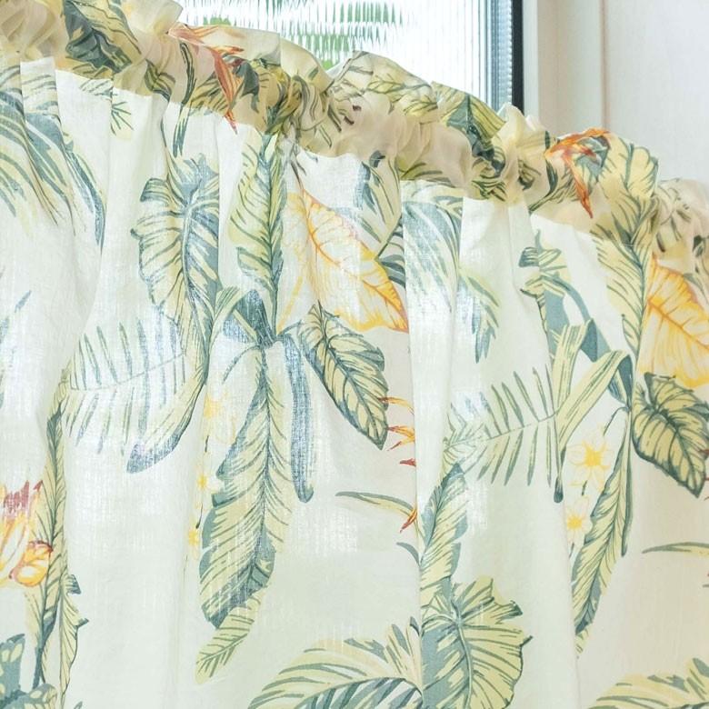 メール便対応 カフェカーテン のれん 幅110×丈45cm  綿100% カーテン 小窓用 オールドハワイアンボタニカル柄 ナチュラル おしゃれ ハワイアン 植物 90221 | ブランド登録なし | 03