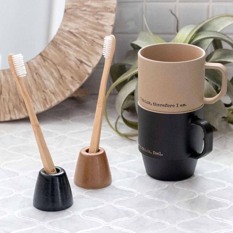 歯ブラシスタンド 歯ブラシホルダー 1本 陶器 ホワイト ブラウン ブラック  歯ブラシ立て おしゃれ 白 黒 茶 モダン シンプル モノトーン 洗面 バスルーム 90231 | ブランド登録なし | 17