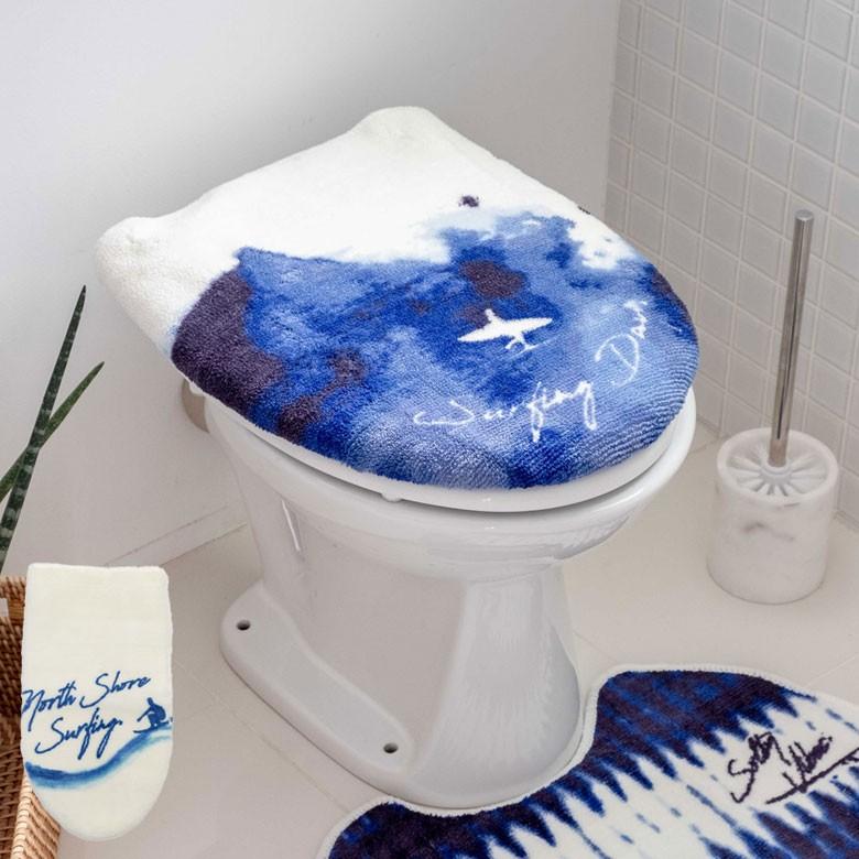 トイレカバー 便座カバー 洗浄便座用 サーフ柄 ホワイト ブルー ネイビー 消臭タグ付 フタカバー タイダイ染め風 おしゃれ 洗濯可 消臭 トイレ トイレ用品 90264 | ブランド登録なし