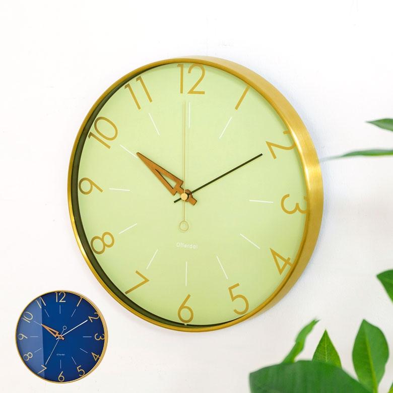 時計 壁掛け時計 丸型 直径28.5cm アルミ 木 ガラス 電波時計 ステップムーブメント アルミフレーム おしゃれ アンティーク調 クラシカル 90273 | INTERFORM