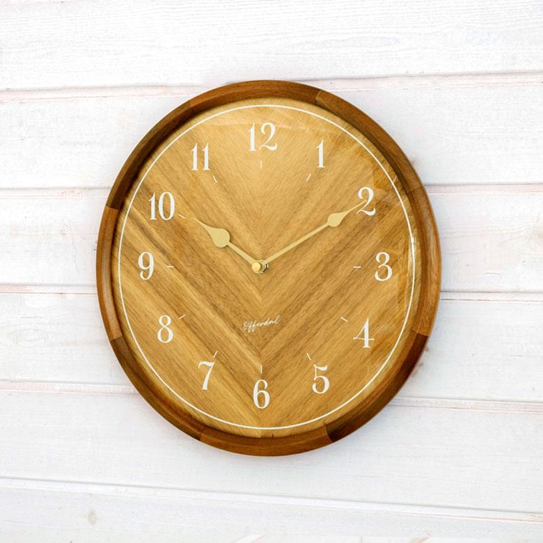 時計 壁掛け時計 丸型 直径32cm 木 ガラス スイープムーブメント 木製 ウッド おしゃれ 木目 ウッドフレーム ウッド文字盤 ナチュラル リゾート 北欧 90274 | INTERFORM