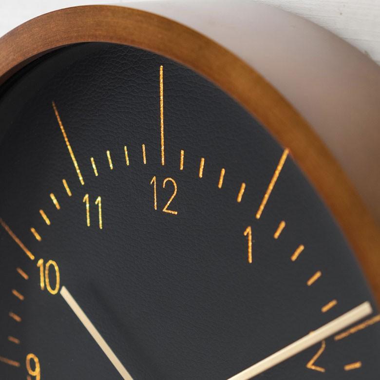 時計 壁掛け時計 丸型 直径25cm 木 合皮 ガラス 電波時計 ステップムーブメント ウッド ウッドフレーム おしゃれ レザー調 アンティーク調 クラシカル 90275 | INTERFORM | 03