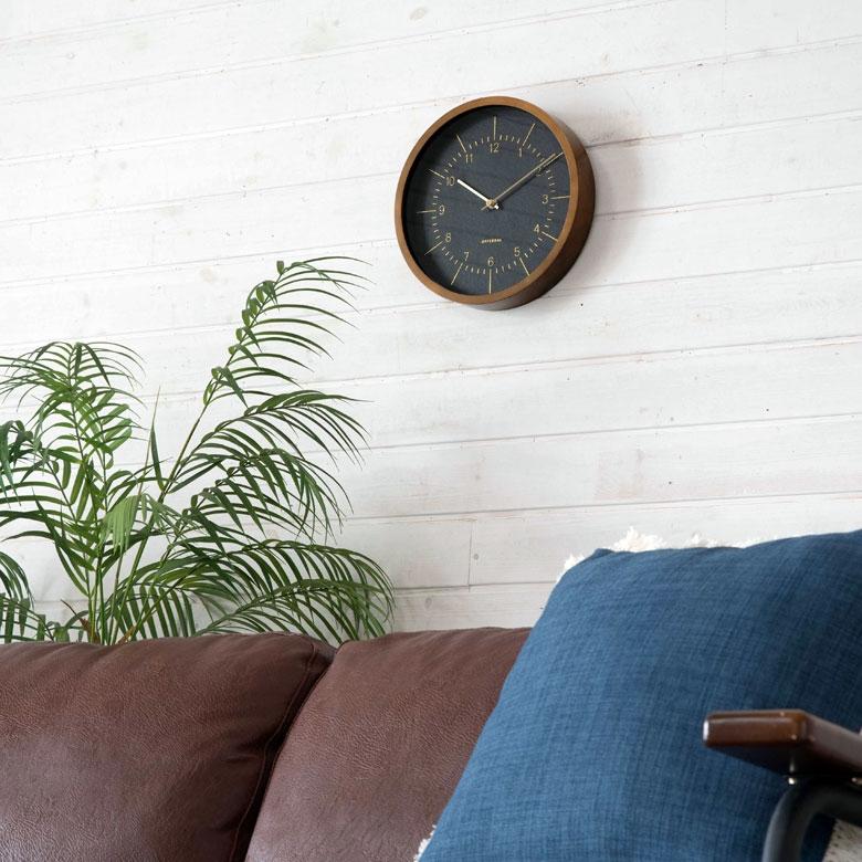 時計 壁掛け時計 丸型 直径25cm 木 合皮 ガラス 電波時計 ステップムーブメント ウッド ウッドフレーム おしゃれ レザー調 アンティーク調 クラシカル 90275 | INTERFORM | 04