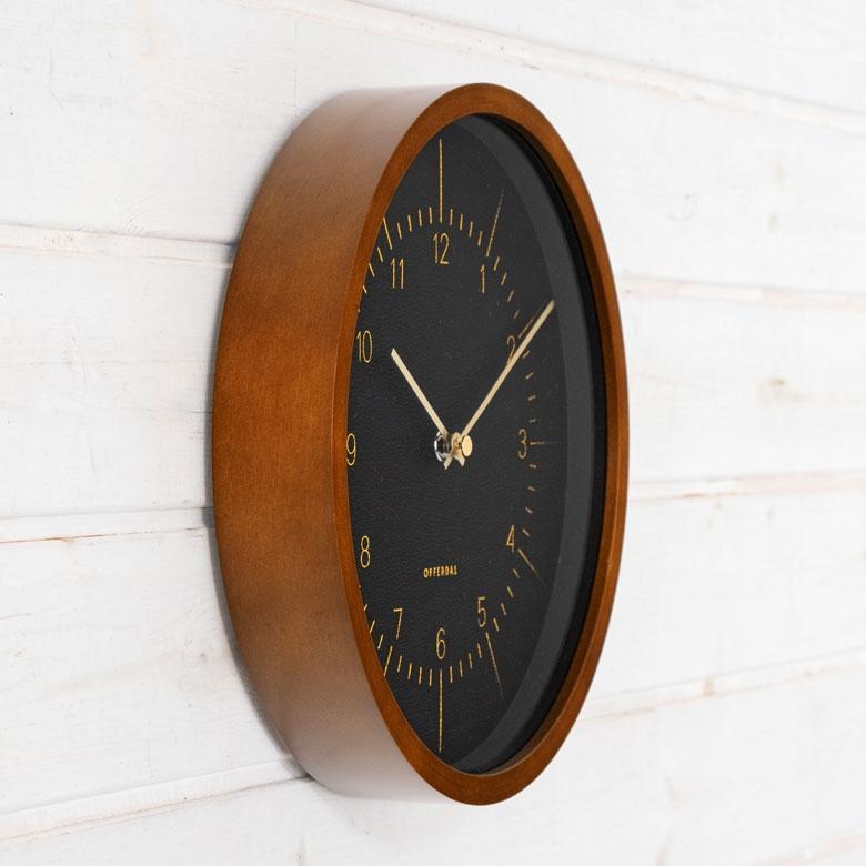 時計 壁掛け時計 丸型 直径25cm 木 合皮 ガラス 電波時計 ステップムーブメント ウッド ウッドフレーム おしゃれ レザー調 アンティーク調 クラシカル 90275 | INTERFORM | 06