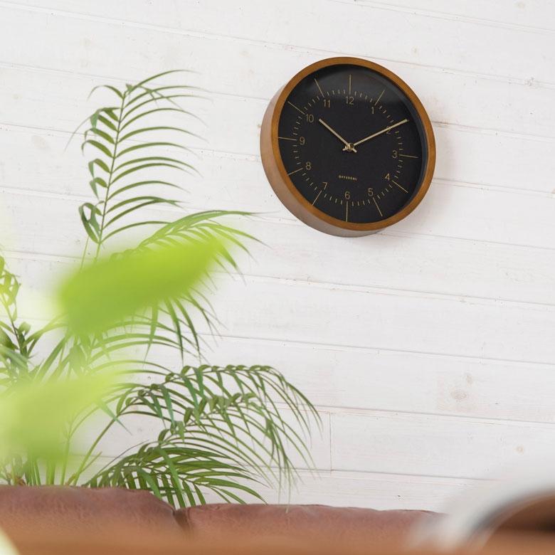 時計 壁掛け時計 丸型 直径25cm 木 合皮 ガラス 電波時計 ステップムーブメント ウッド ウッドフレーム おしゃれ レザー調 アンティーク調 クラシカル 90275 | INTERFORM | 08