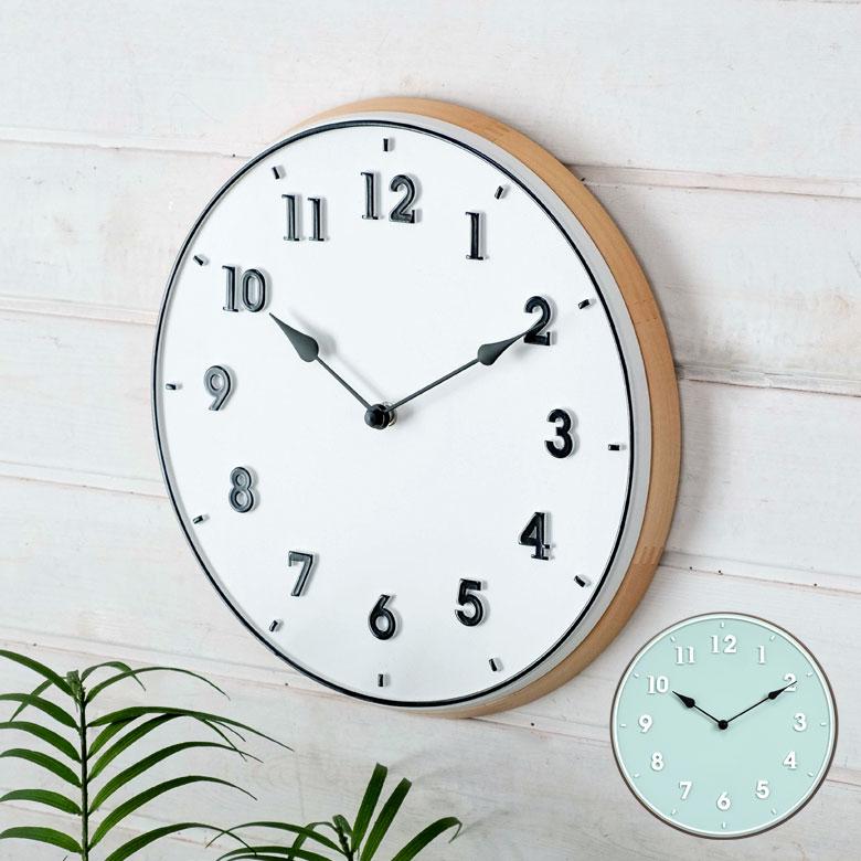 時計 壁掛け時計 丸型 直径30cm 合成樹脂 木 スイープムーブメント ウッド おしゃれ ウッドフレーム 立体文字 ナチュラル 北欧 シンプル かわいい 90276 | INTERFORM