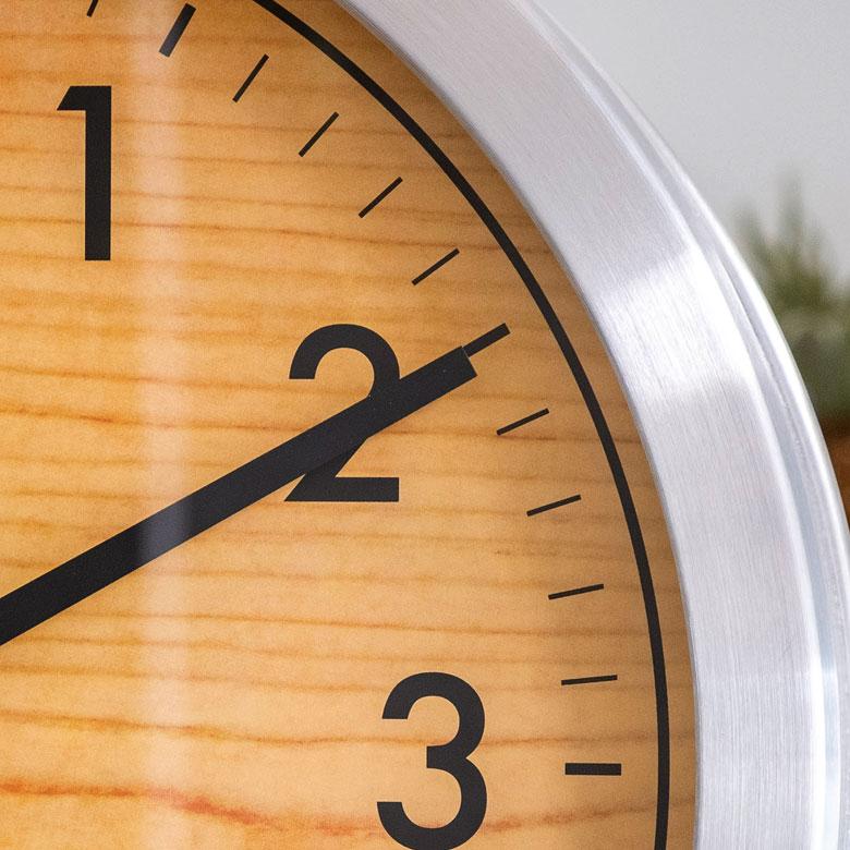 時計 壁掛け時計 丸型 直径38cm アルミ ガラス ダブルフェイス 両面 スイープムーブメント モノトーン シルバー ウッド調 おしゃれ 大きめ ２way 置時計 90277 | ブランド登録なし | 19