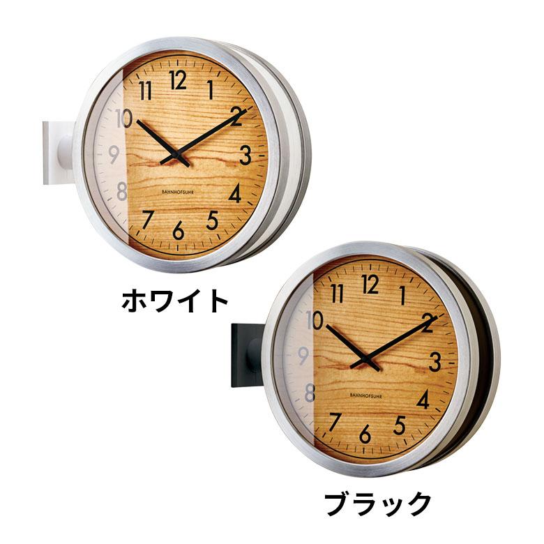 時計 壁掛け時計 丸型 直径38cm アルミ ガラス ダブルフェイス 両面 スイープムーブメント モノトーン シルバー ウッド調 おしゃれ 大きめ ２way 置時計 90277 | ブランド登録なし | 07