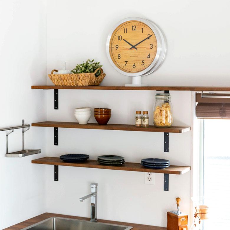 時計 壁掛け時計 丸型 直径38cm アルミ ガラス ダブルフェイス 両面 スイープムーブメント モノトーン シルバー ウッド調 おしゃれ 大きめ ２way 置時計 90277 | ブランド登録なし | 08