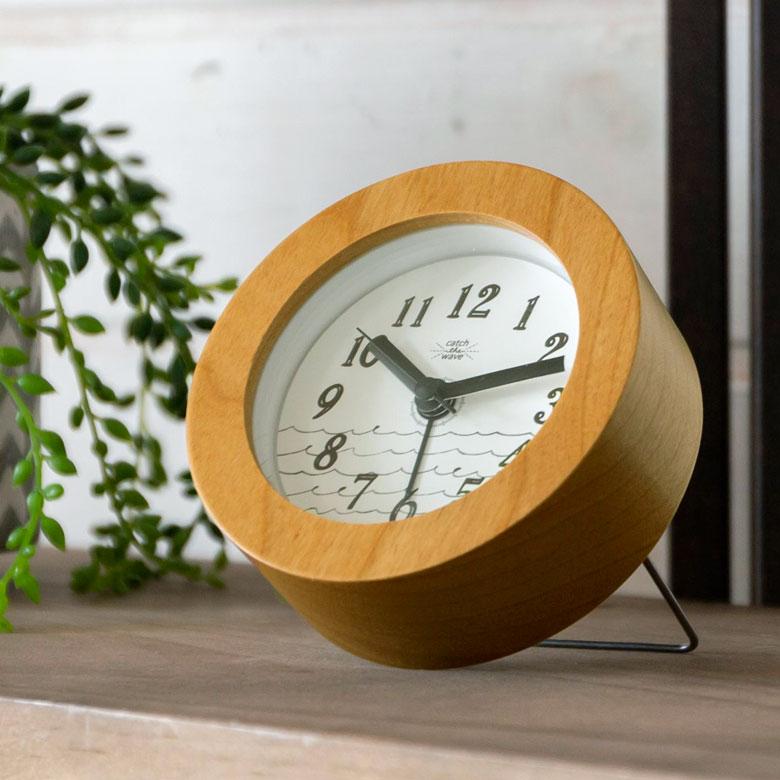 時計 置時計 丸型 直径10cm 木 ガラス ブルー ネイビー ホワイト スタンド付 目覚まし時計 スイープムーブメント ウッド おしゃれ フレーム ナチュラル Elements 通販 Yahoo ショッピング