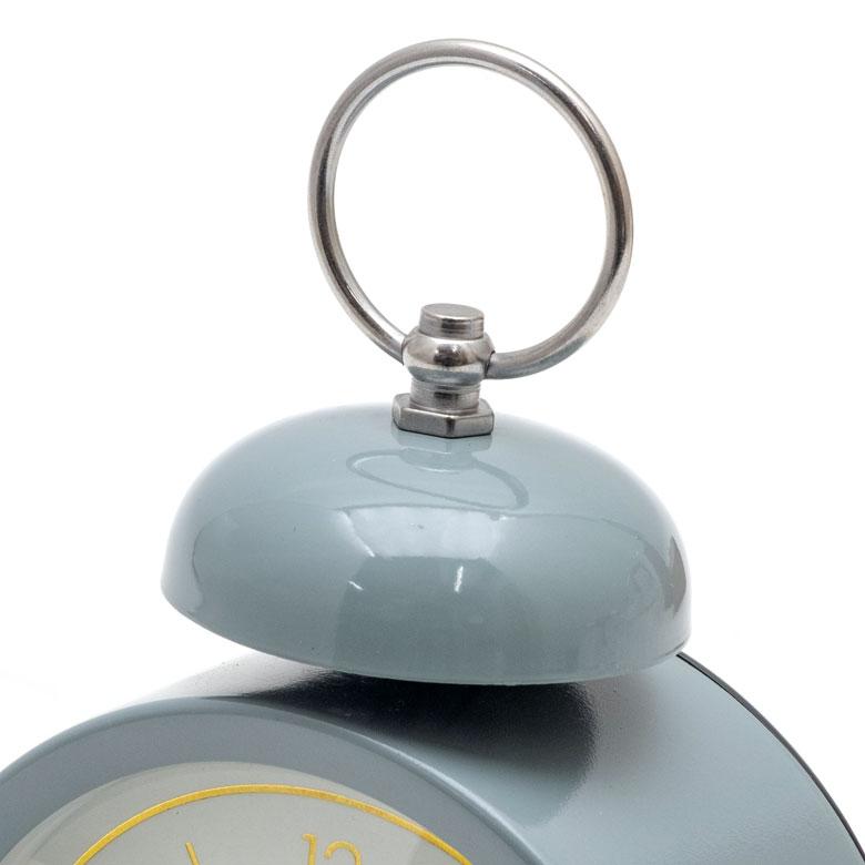 時計 置時計 丸型 直径9cm スチール ガラス ホワイト グレー アイボリー ベル付き ステップムーブメント レトロ ペールトーン バイカラー 90279 | INTERFORM | 09