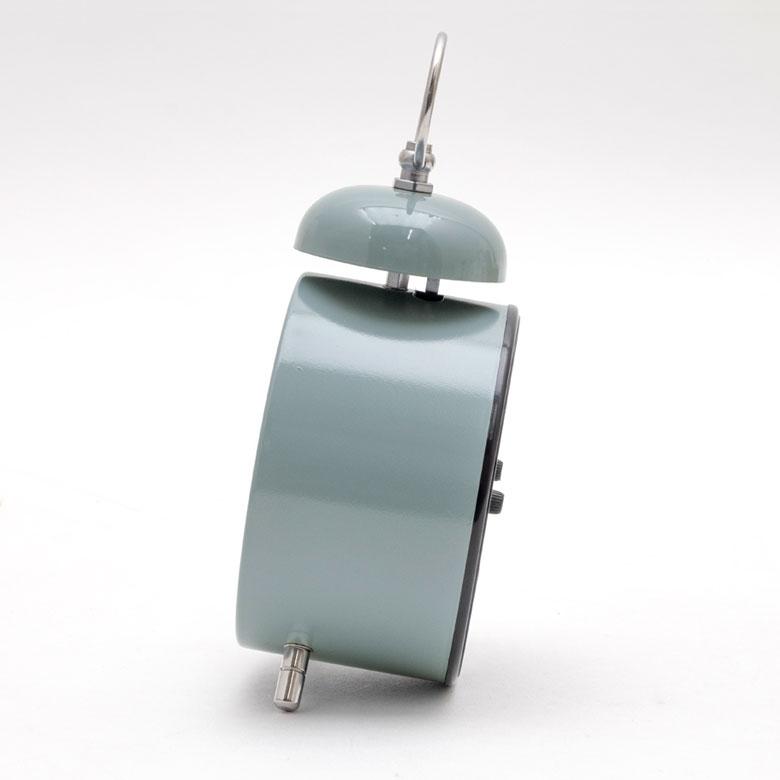 時計 置時計 丸型 直径9cm スチール ガラス ホワイト グレー アイボリー ベル付き ステップムーブメント レトロ ペールトーン バイカラー 90279 | INTERFORM | 12