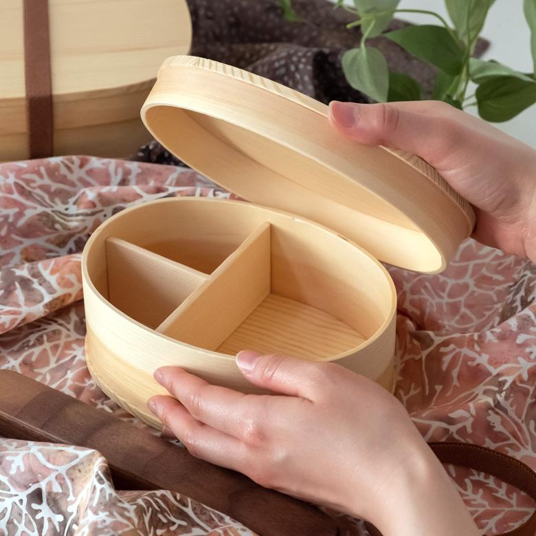 ランチボックス お弁当箱 わっぱ 楕円 四角 木製 無地 720ml 天然木 白木 小判型 くつわ型 仕切り付き ゴムバンド付き 90293 | ブランド登録なし | 02