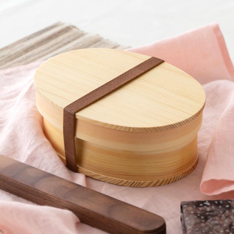 ランチボックス お弁当箱 わっぱ 楕円 四角 木製 無地 720ml 天然木 白木 小判型 くつわ型 仕切り付き ゴムバンド付き 90293 | ブランド登録なし | 05