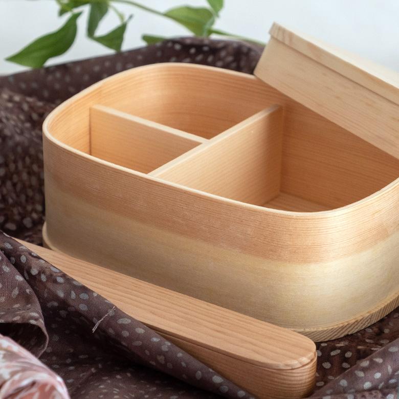 ランチボックス お弁当箱 わっぱ 楕円 四角 木製 無地 720ml 天然木 白木 小判型 くつわ型 仕切り付き ゴムバンド付き 90293 | ブランド登録なし | 08