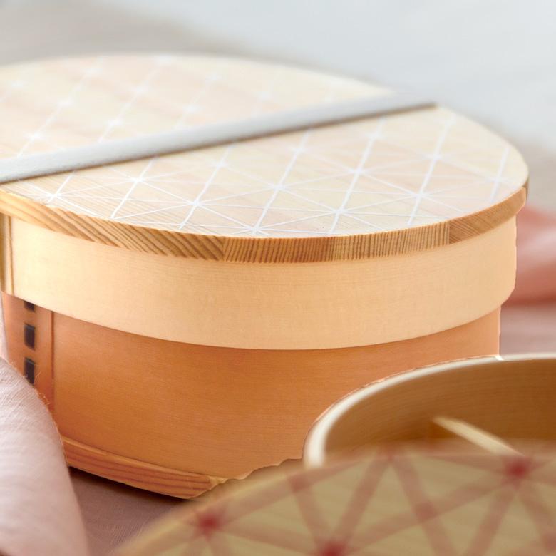 ランチボックス お弁当箱 わっぱ 楕円 木製 格子柄 720ml 天然木 白木 小判型 柄付き 仕切り付き ゴムバンド付き 90294 | ブランド登録なし | 15