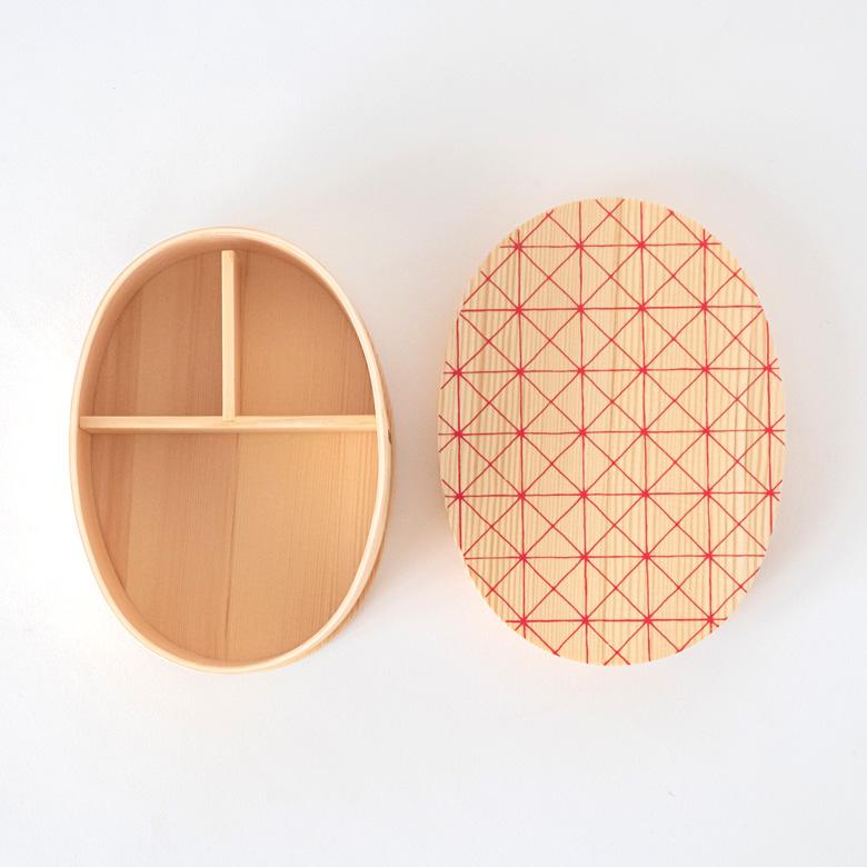 ランチボックス お弁当箱 わっぱ 楕円 木製 格子柄 720ml 天然木 白木 小判型 柄付き 仕切り付き ゴムバンド付き 90294 | ブランド登録なし | 16