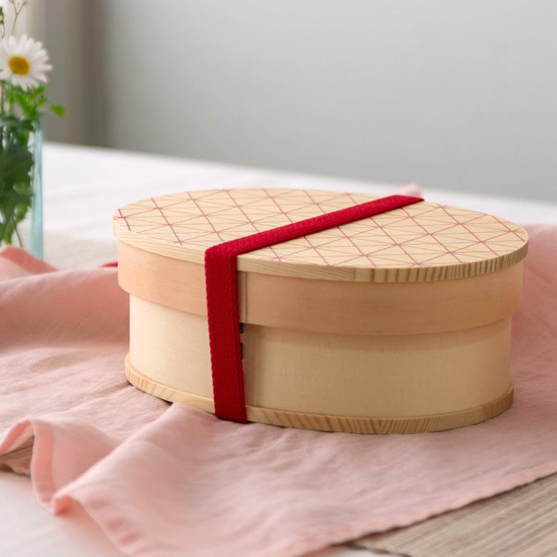 ランチボックス お弁当箱 わっぱ 楕円 木製 格子柄 720ml 天然木