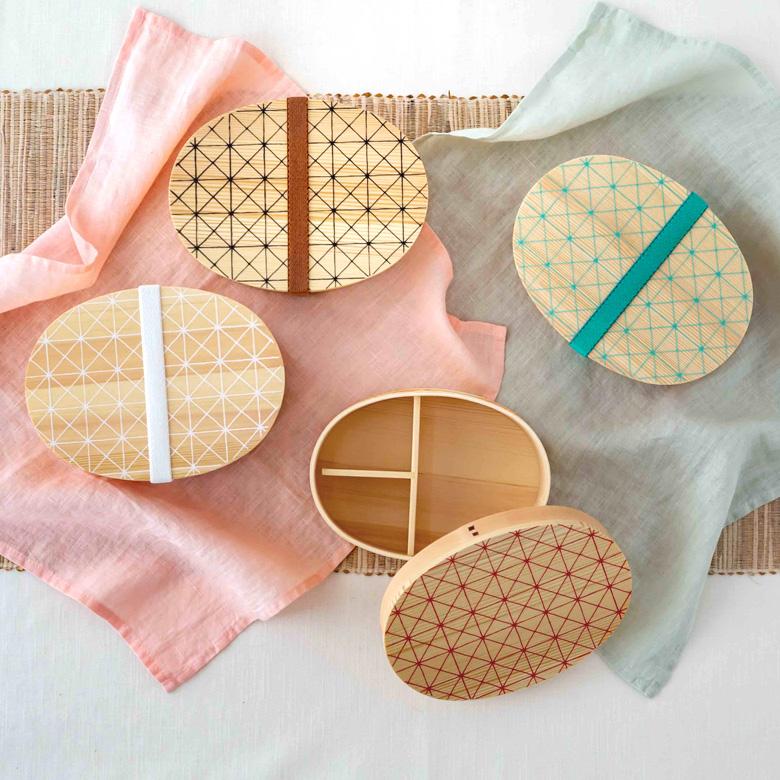 ランチボックス お弁当箱 わっぱ 楕円 木製 格子柄 720ml 天然木 白木 小判型 柄付き 仕切り付き ゴムバンド付き 90294 | ブランド登録なし | 05