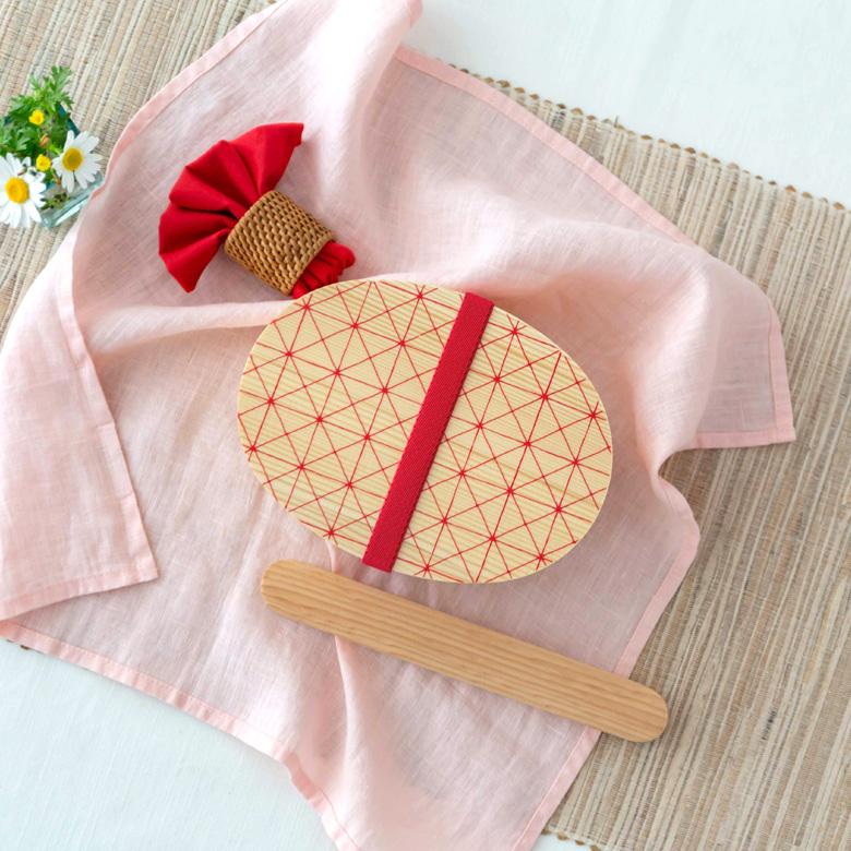 ランチボックス お弁当箱 わっぱ 楕円 木製 格子柄 720ml 天然木 白木 小判型 柄付き 仕切り付き ゴムバンド付き 90294 | ブランド登録なし | 07