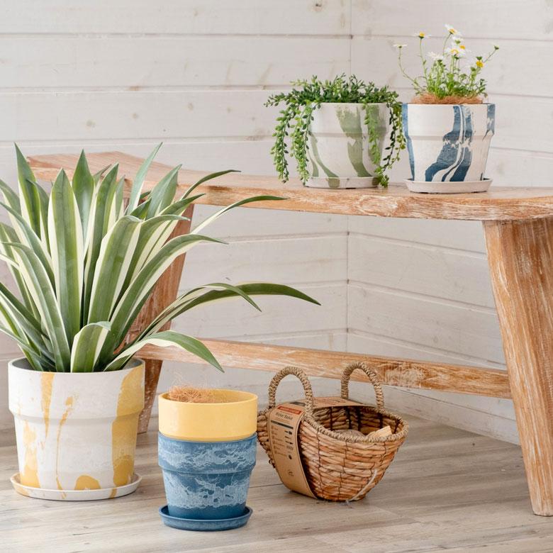 植木鉢 プランツポット 4号鉢 プラスチック マーブル模様 受け皿付き 底穴あり 直径13.5cm 大理石模様 プランターカバー ガーデニング 90306 | ブランド登録なし | 15