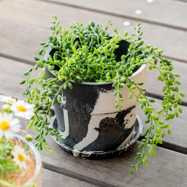 植木鉢 プランツポット 4号鉢 プラスチック マーブル模様 受け皿付き 底穴あり 直径13.5cm 大理石模様 プランターカバー ガーデニング 90306 | ブランド登録なし | 16