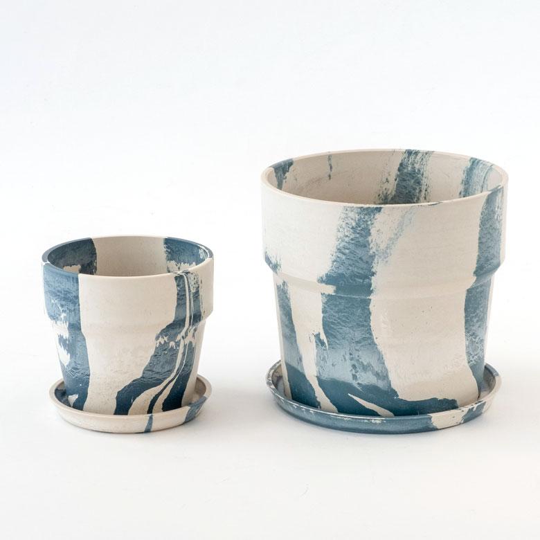 植木鉢 プランツポット 4号鉢 プラスチック マーブル模様 受け皿付き