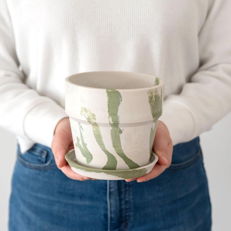 植木鉢 プランツポット 4号鉢 プラスチック マーブル模様 受け皿付き