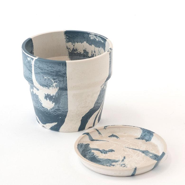 植木鉢 プランツポット 4号鉢 プラスチック マーブル模様 受け皿付き 底穴あり 直径13.5cm 大理石模様 プランターカバー ガーデニング 90306 | ブランド登録なし | 10