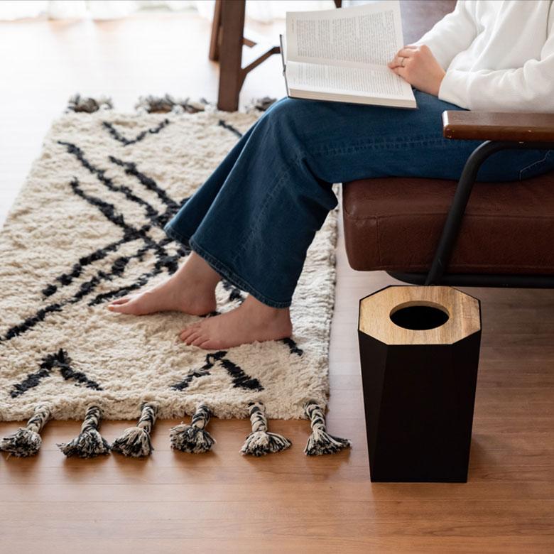 ゴミ箱 ダストボックス アイアン ウッド 蓋つき ブラック ごみ箱 7.5リットル スクエア 四角 8角形 天然木 スチール おしゃれ シンプル モダン 幾何学模様 90312 | ブランド登録なし | 03