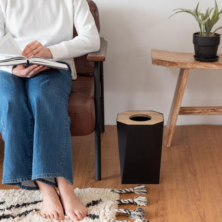 ゴミ箱 ダストボックス アイアン ウッド 蓋つき ブラック ごみ箱 7.5リットル スクエア 四角 8角形 天然木 スチール おしゃれ シンプル モダン 幾何学模様 90312 | ブランド登録なし | 13