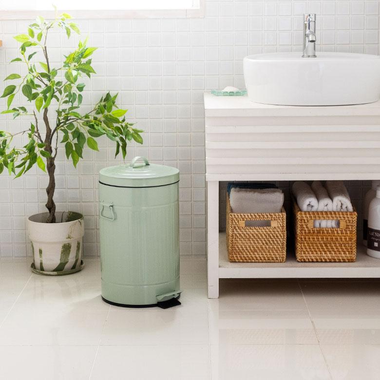 ゴミ箱 ダストボックス ブリキ ラウンド ペダル付き 蓋つき ごみ箱 12リットル 筒形 円筒 ドラム バケツ付き おしゃれ 無地 レトロ キッチン 90313 | ブランド登録なし | 05