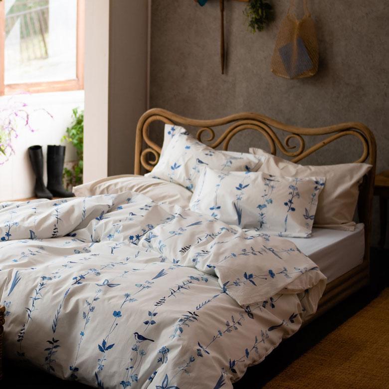 枕カバー ピローケース 綿 合わせ式 50×70 ボタニカル ベッドリネン 枕ケース 綿100% コットン ストライプ ライン 柄 花 フラワー 植物 小鳥 おしゃれ 90323 | ブランド登録なし | 02