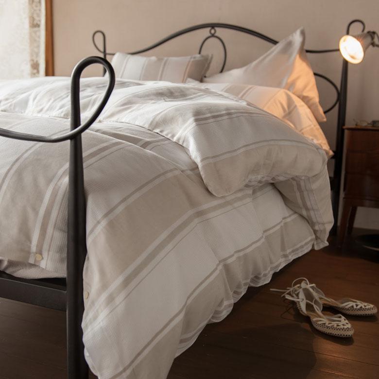 掛け布団カバー コンフォーターカバー ダブル 190×210cm 裾ボタン ストライプ ベッドリネン 綿100% コットン 縞模様 シンプル ワッフル織 ハニカム 織柄 90329 | ブランド登録なし | 07