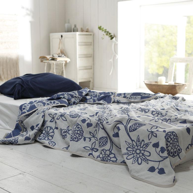 マルチカバー ガーゼケット 綿 140×200cm リバーシブル ブランケット 肌掛け コットン 綿100% ジャガード織 二重織 2重ガーゼ ボタニカル 90332 | ブランド登録なし | 10