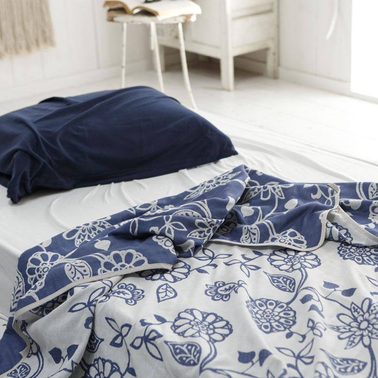 マルチカバー ガーゼケット 綿 140×200cm リバーシブル ブランケット 肌掛け コットン 綿100% ジャガード織 二重織 2重ガーゼ ボタニカル 90332 | ブランド登録なし | 02