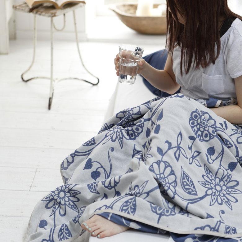 マルチカバー ガーゼケット 綿 140×200cm リバーシブル ブランケット 肌掛け コットン 綿100% ジャガード織 二重織 2重ガーゼ ボタニカル 90332 | ブランド登録なし | 09