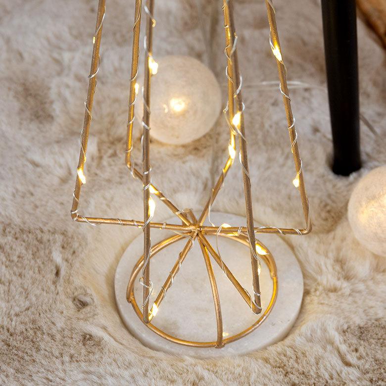 クリスマスツリー ワイヤーアート ツリー形 LED ゴールド 高さ44cm